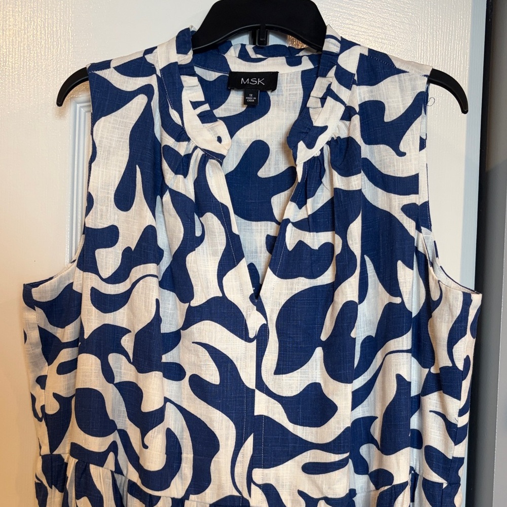 MSK Navy and White Patterned Sleeveless Dress